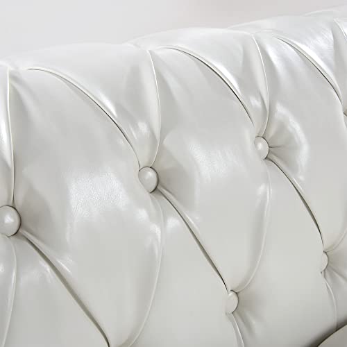 Chesterfield Sofa, Classic Tufted Upholstered Leather Couch, Modern 3 Seater Couch Furniture with Tufted Back for Living Room Office (Cream White)