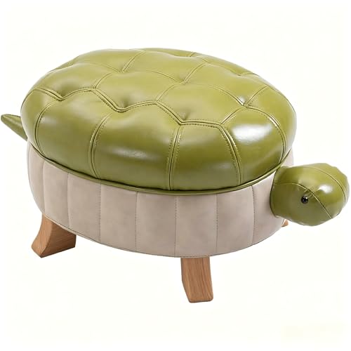 Animal Footstool Turtle Upholstered Ottoman PU Leather Pouf Wood Foot Stool Rest for Living Room Bedroom Sofa Bench Seat Chair, Grass Green, Large