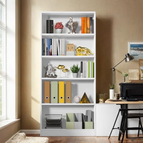 71" Tall Book Shelf, 5 Tier Large Bookshelf, Standing Wood Display Shelf for Living Room, Office, 31.5" W x 70.87" H x 15.7" D, White