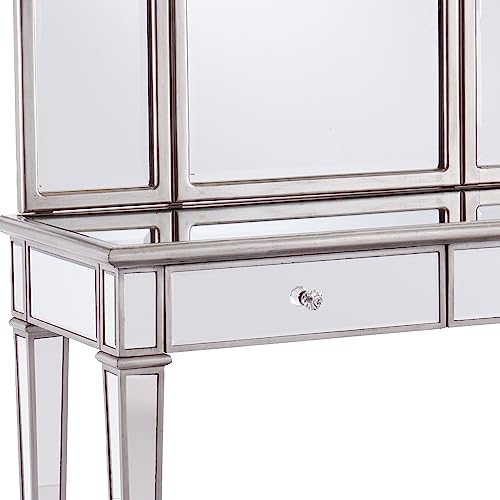 Kalla Mirrored Vanity Set with Storage - 2 Piece - Silver - Transitional Design - Ideal for Bathroom, Master Suite (HZ7581)