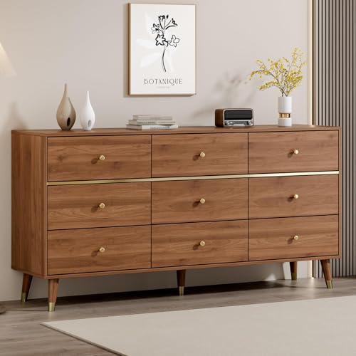 9 Drawer Dresser, 63" Wide Mid Century Modern Chest of Drawers, view 2