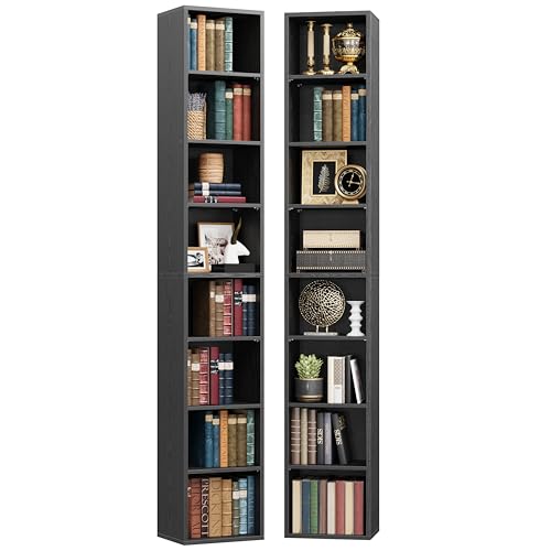 Tall Narrow Bookshelf 8 Tiers 71in Set of 2, Compact Corner Bookcase, Easy to Match for Living Room, Office, Study, Bedroom