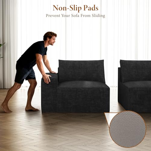 114" Modular Sectional Boneless Couch, Modern 3 Seater Sofa with Ottoman & Deep Seat, Convertible Chenille L Shaped Cloud Couches for Living Room, No Assembly Required, Black