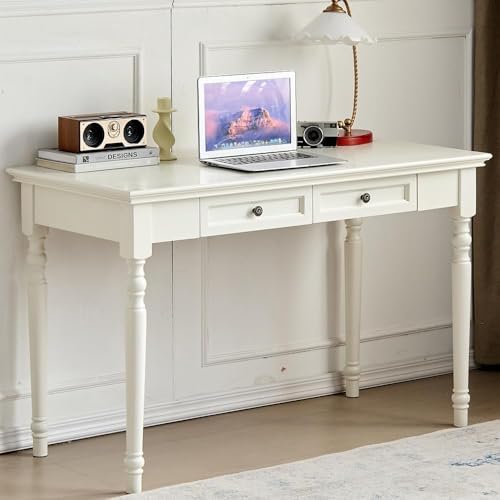 47 Inch Solid Wood Computer Writing Desk with Drawers, White, view 7