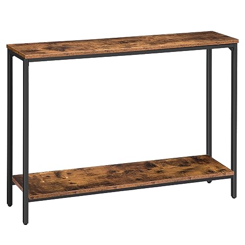 Console Table, 47.2" Narrow Entryway Table, Sofa Table with Shelf, Entrance Table for Living Room, Hallway, Foyer, Corridor, Office, Metal Frame, Rustic Brown and Black BF20XG01G1