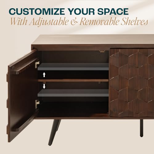 Sideboard Georgina Solid Wood 2 Doors & 3 Drawers, 61'' Mid Century Modern Cabinet with Geometric Pattern for Kitchen, Dining, Living Room