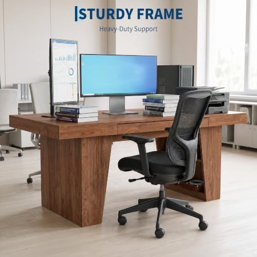 70-Inch Executive Desk, Office Desk with Drawer and Storage Shelves, view 8