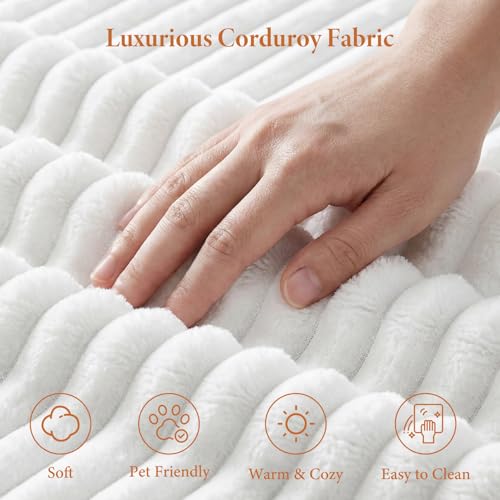 143" L Shaped Modular Sectional Sofa, Comfy Corduroy Upholstered Modular Sectional Couches for Living Room, Modern Cloud Couch with Ottoman Deep Seat, Warm White