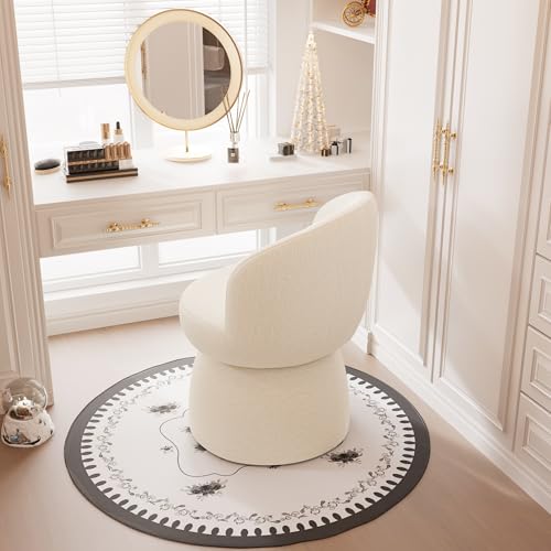360 Degree Swivel Vanity Chair, Barrel Textured Accent Chair with Boucle Fabric, Modern White Accent Chairs, for Living Room, Dressing Room, Reading Nook