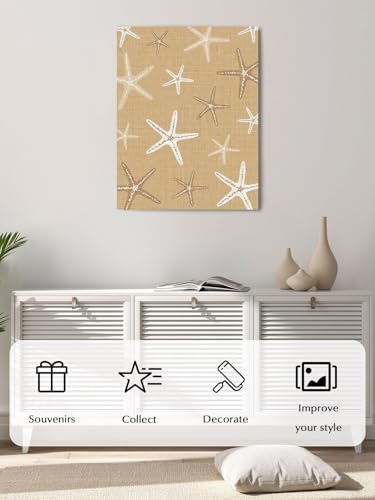 NuYeBiofx Summer Beach Ocean Starfish Canvas Wall Art Prints,48"x32" Framed Picture Artwork Marine Stars on Burlap Flax Printed Canvas Oil Painting for Living Room Bedroom Office,Ready to Hang