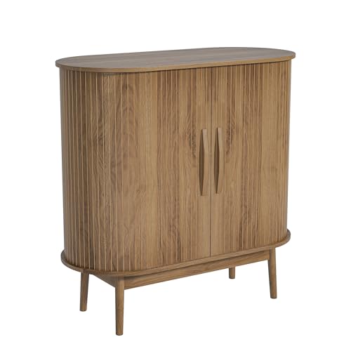 Accent Small Storage Cabine, Buffet Cabinet with Storage, Mid Century Modern Sliding Door Sideboard Cabinet for Kitchen, Entryway (Walnut)