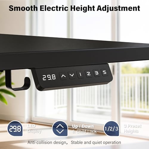 Electric Standing Desk, 63 x 30 Inch Extra Large Desktop, Adjustable Height Sit Stand Desk, Home Office Workstation for Dual & Triple Monitor, Classic Black