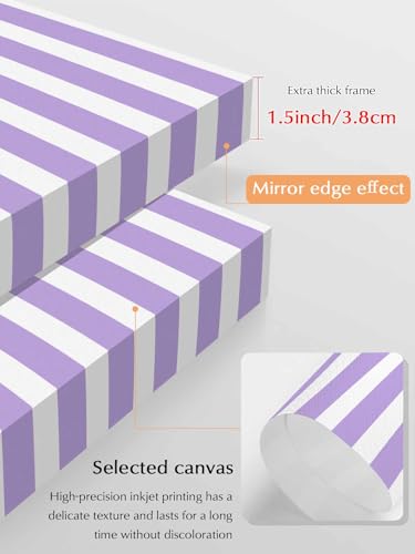 NuYeBiofx Minimalist Light Purple Stripes Canvas Wall Art Prints,48"x32" Framed Picture Artwork Modern Lavender Lines Printed Canvas Oil Painting for Living Room Bedroom Office,Ready to Hang