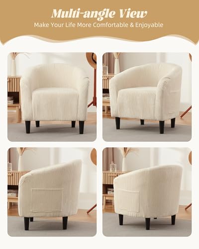 Barrel Accent Chair Corduroy Club Chair Elegant Armchair Cozy Backrest for Living Room Bedroom Reception Room Office - Beige