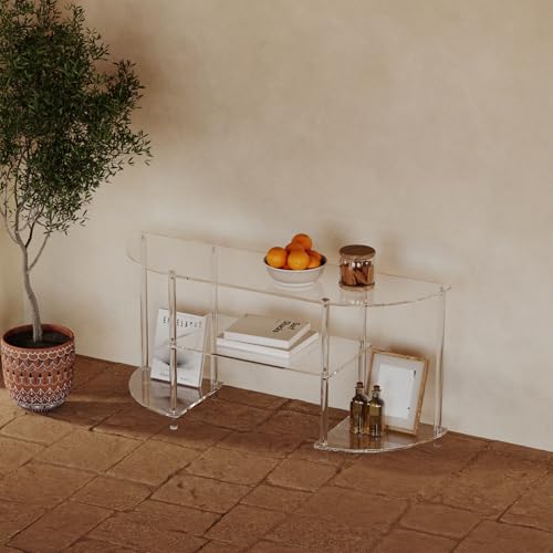 Acrylic Modern TV Stand, 3-Tier Semi-Circular TV Console Table | Corner TV Stand, Entertainment Center with Open Shelves, TVs up to 50 Inch, 47.2'' L x 13.4'' W x 22.4'' H, Clear