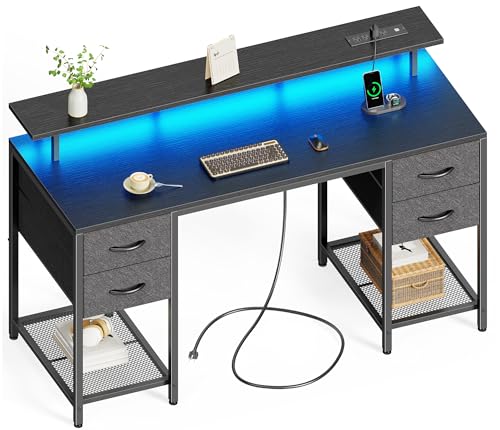 55 inch Computer Desk with Power Outlets & 4 Drawers, view 2