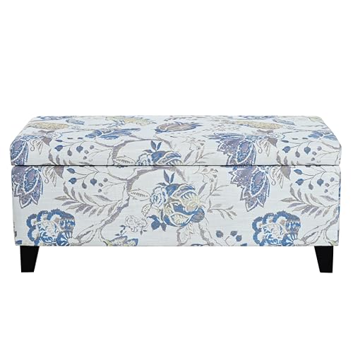 Nesbit Living Room Ottoman with Storage, Entryway Fabric Upholstered Storage Ottoman Bench, Rectangular Sofa Foot Stool, Bedroom End of Bed Bench, Shoe Organizer, Light Blue