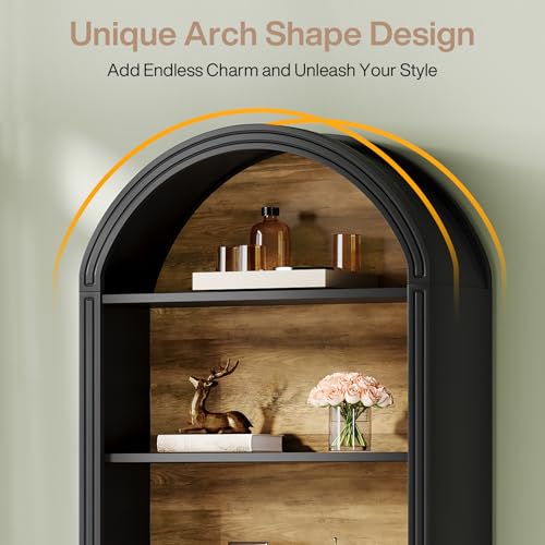 6-Tier Black Arched Bookshelf, 77.16" Tall Arched Bookcase with Storage Shelves, view 8