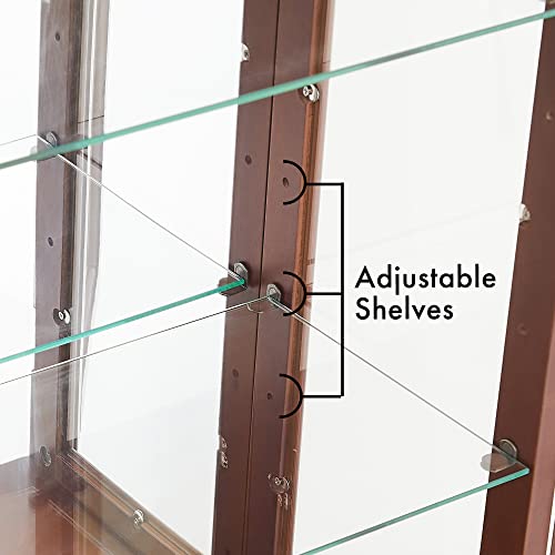 Knocbel Classic 3-Shelf Curio Cabinet with Tempered Glass Doors and Adjustable Storage Shelves, 43.5" Height Free Standing Display Showcase Bookshelf for Living Room Bedroom Home Office (Walnut)