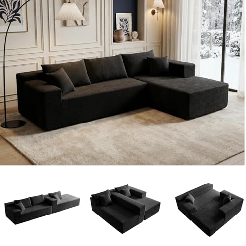103” L Shaped Cloud Sectional Boneless Couches for Living Room, Modern Modular Sofa Couch with Chaise, Comfy Deep Seat Living Room Furniture Set, No Assembly, Black
