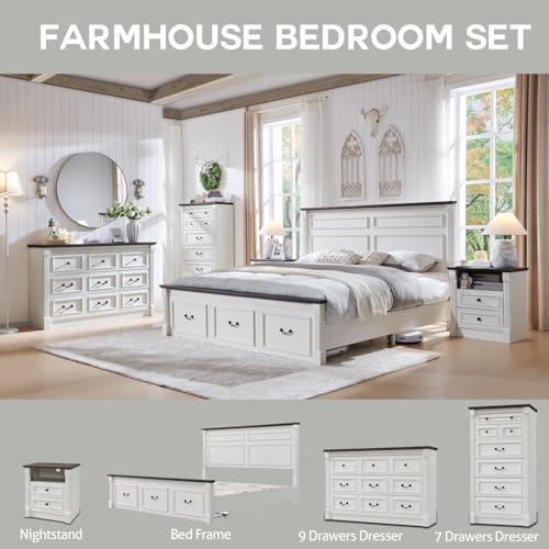 Farmhouse 57" Tall 7 Drawers Dresser for Bedroom, Antique White, view 7