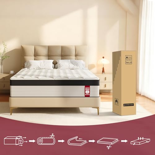 Full Size Mattress, 10 Inch Full Mattress in a Box, Memory Foam Hybrid Matress with Individual Pocket Spring for Motion Isolation & Pressure Relief, Medium Firm Feel, CertiPUR-US