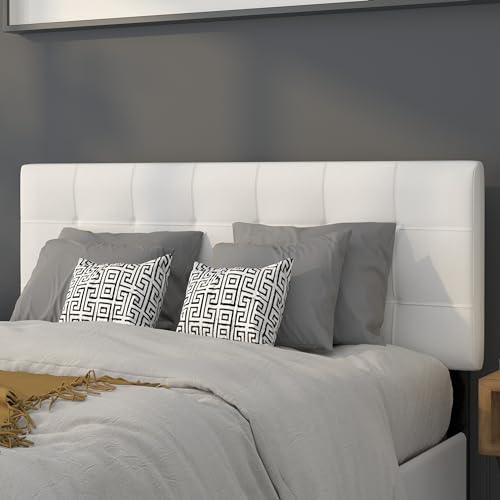 Bedford Box Stitch Tufted Upholstered Full Size Headboard in White Fabric, view 2
