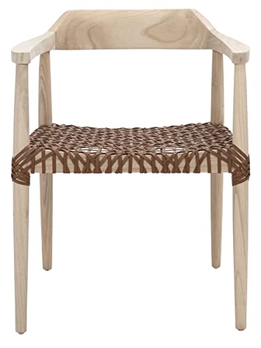 SAFAVIEH Home Collection Munro Natural Sungkai Wood/Light Honey Leather Woven Accent Chair (Fully Assembled)