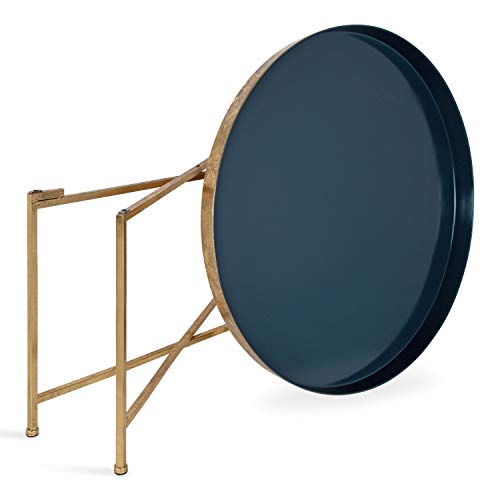 Celia Modern Glam Round Coffee Table, 28.25" x 28.25" x 19", Navy Blue and Gold Leaf, Chic Sophisticated Accent Table
