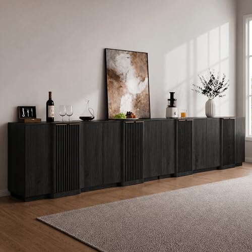 Fluted Buffet Cabinet with Storage, 110" Accent Sideboard Credenza, view 2