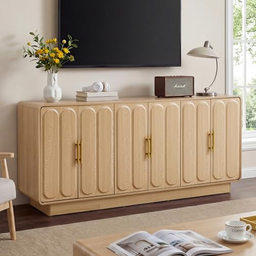 63" Modern Buffet Cabinet with Storage, Large Arched Credenza with 6 Doors, view 8