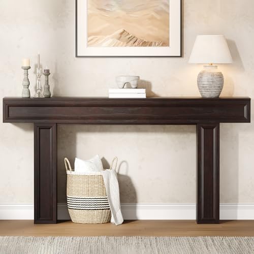 63 Inch Narrow Console Table, Sofa Table Behind Couch, Farmhouse Wooden Entryway Table for Living Room & Hallway (Cherry)