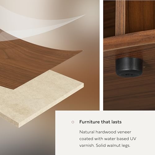 35'' Round Coffee Table with Storage and Shelves - Round Center Table for Living Room and Office. Wood Mid Century Modern Coffee Tables for Living Room (Walnut)