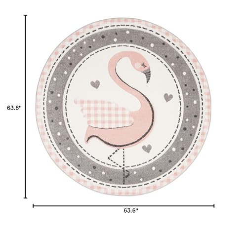 SAFAVIEH Carousel Kids Collection Area Rug - 5'3" Round, Pink & Ivory, Non-Shedding & Easy Care, Ideal for High Traffic Areas for Boys & Girls in Playroom, Nursery, Bedroom (CRK154P)