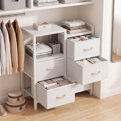 White Dresser for Bedroom, 5 Drawer Small Fabric Closet Dresser, view 7