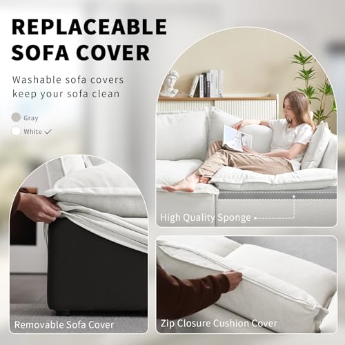 Cloud Sectional Sofa,114.2" Large L Shape Convertible Modular Couches,Down Fill Sectional Sofa,Detachable Couch Cushion Covers,4 Seater Corner Sofa with Ottoman for Living Room, Cream White