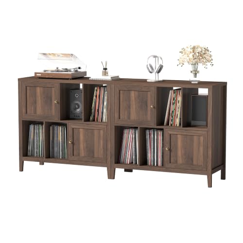 Record Player Stands Set of 2, Modern Vinyl Media Cabinet, Brown, view 8