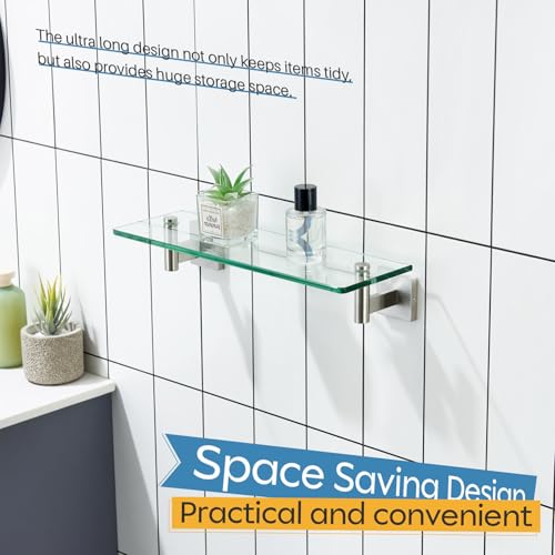 Floating Shelf Bathroom Wall Mount Shelves 16-Inch for Bedroom Living Room Kitchen Hanging Rack Brushed Stainless Steel 2 Pack B1105BR-L16-P2