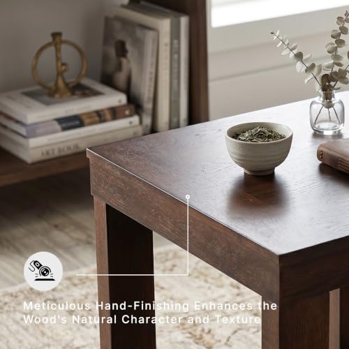 Signature Design by Ashley Watson End Table, Classic Oversized 24 Inch Square Side Table, Made of Veneers, Wood and Engineered Wood, Distressed Mid-Century Sled Base, Dark Brown