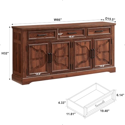 66" Farmhouse Buffet Cabinet with Storage, Sideboard Credenza, view 7