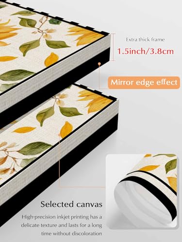 NuYeBiofx Farmhouse Sunflower Leaf Canvas Wall Art Prints,30"x20" Framed Picture Artwork Black Stripe Retro Linen Printed Canvas Oil Painting for Living Room Bedroom Office,Ready to Hang