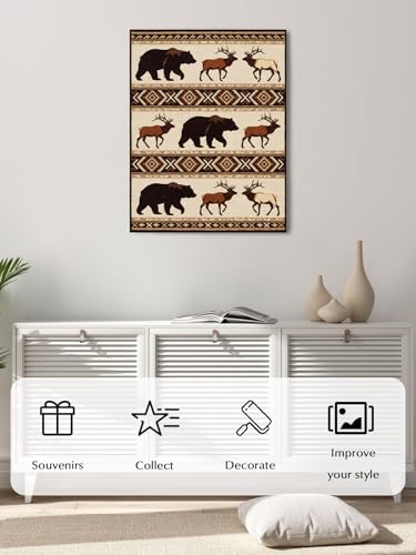 NuYeBiofx Bear Abstract Vintage Tribe Canvas Wall Art Prints,40"x28" Framed Picture Artwork Abstract Brown Geometric Printed Canvas Oil Painting for Living Room Bedroom Office,Ready to Hang