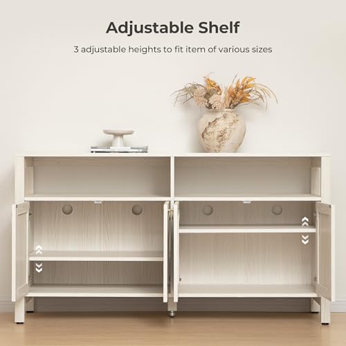 White Rattan TV Stand Entertainment Center Cabinet with 4 Doors, view 7