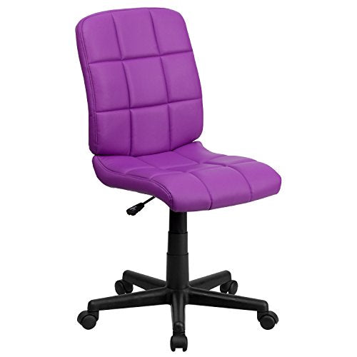 Purple quilted vinyl mid-back swivel task office chair, view 2