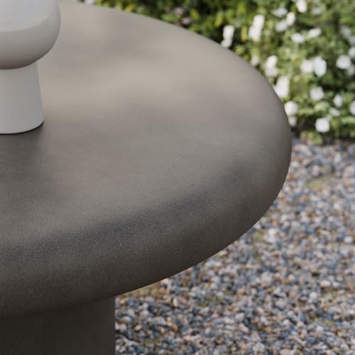 Argos Round Concrete Coffee Table in Gray - Cement Low Coffee Table for Sitting on The Floor - Weather Resistant Stone Patio Coffee Table - Indoor Outdoor 34 Inch Center Table