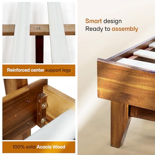 Acacia Aurora Bed Frame with Headboard Solid Wood Platform Bed, view 7
