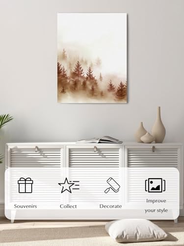 NuYeBiofx Misty Forest Retro Brown Tree Canvas Wall Art Prints,40"x28" Framed Picture Artwork Minimalist Style Printed Canvas Oil Painting for Living Room Bedroom Office,Ready to Hang