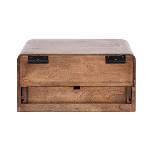 Kato Modern Wood Floating Side Table with Drawer, 18 x 10 x 9, Walnut Brown, Contemporary Wooden Floating Nightstand for Bedroom Bedside Table