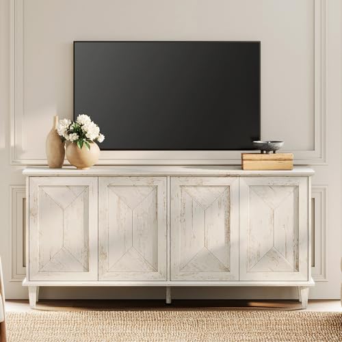 65" Modern Farmhouse TV Stand with Handcrafted Patchwork Doors for 75" TVs, view 2