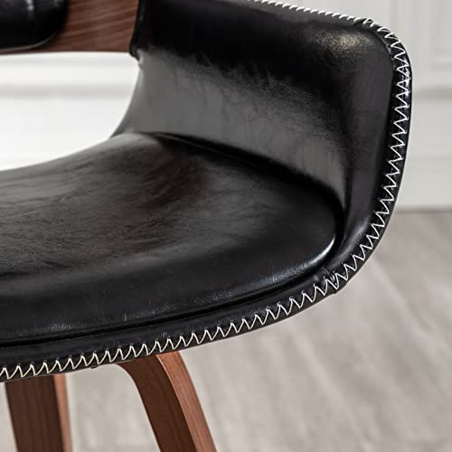 Swivel Accent Faux Leather Dining Chairs Set of 2, Mid Century Modern Chairs with Wooden Legs/Armrest/Upholstered Seat/Adjustable Foots for Kitchen Dining Room Desk Chairs,Black…